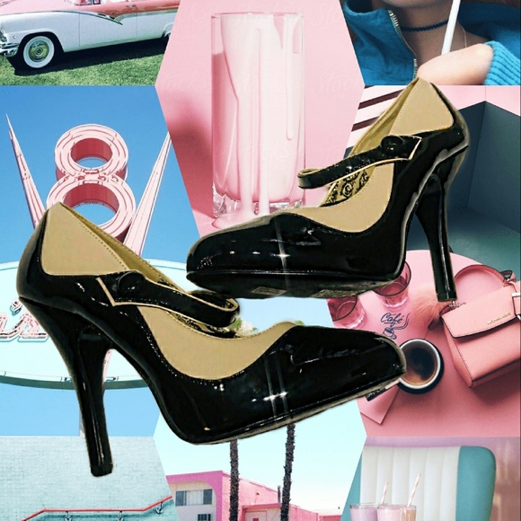 Bordello Shoes - ***cream & black patent leather Mary Janes